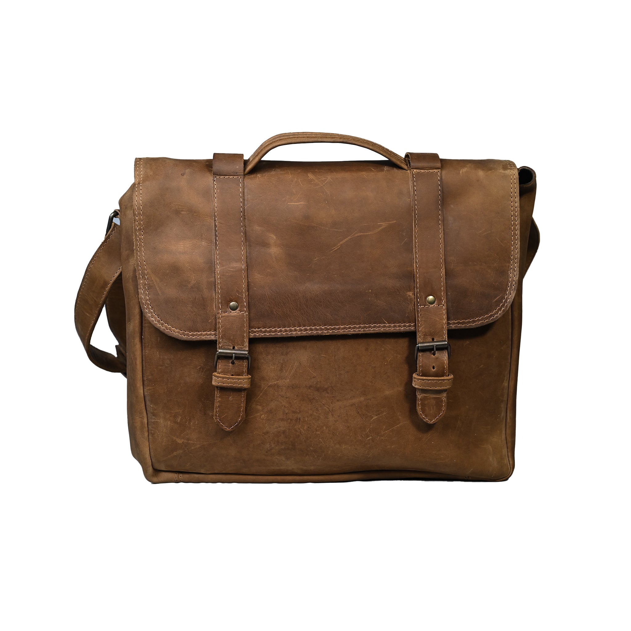 Vintage Brown Leather Briefcase and Messenger Bag for Work | LE-3846