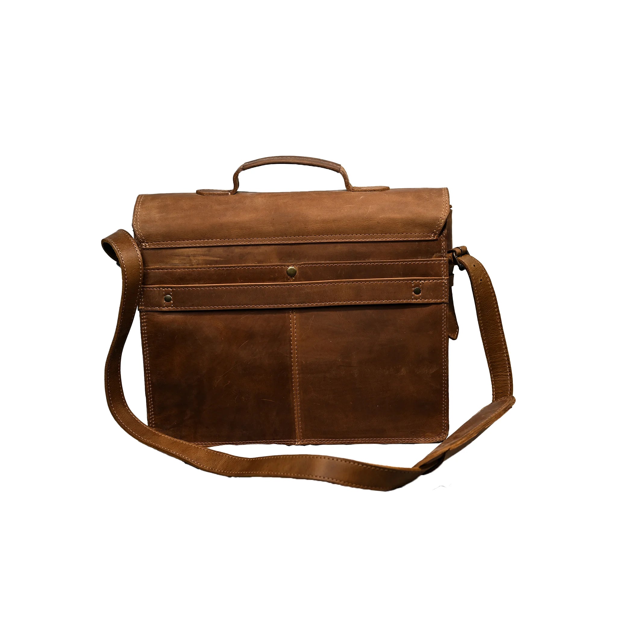 Leather Messenger Bag Briefcase with Front Pockets | LE-3870