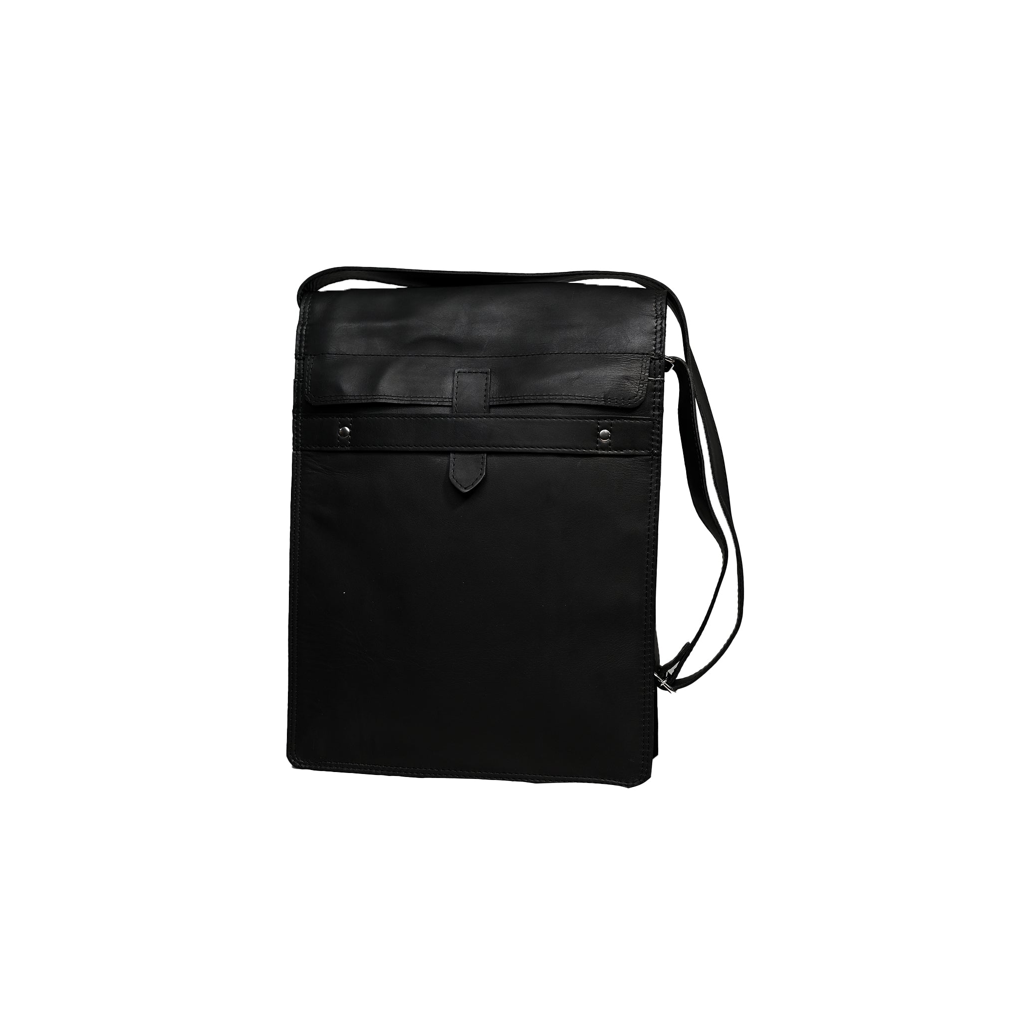 Full-Grain Leather Messenger Bag with Buckle Flap and Strap | LE-3852