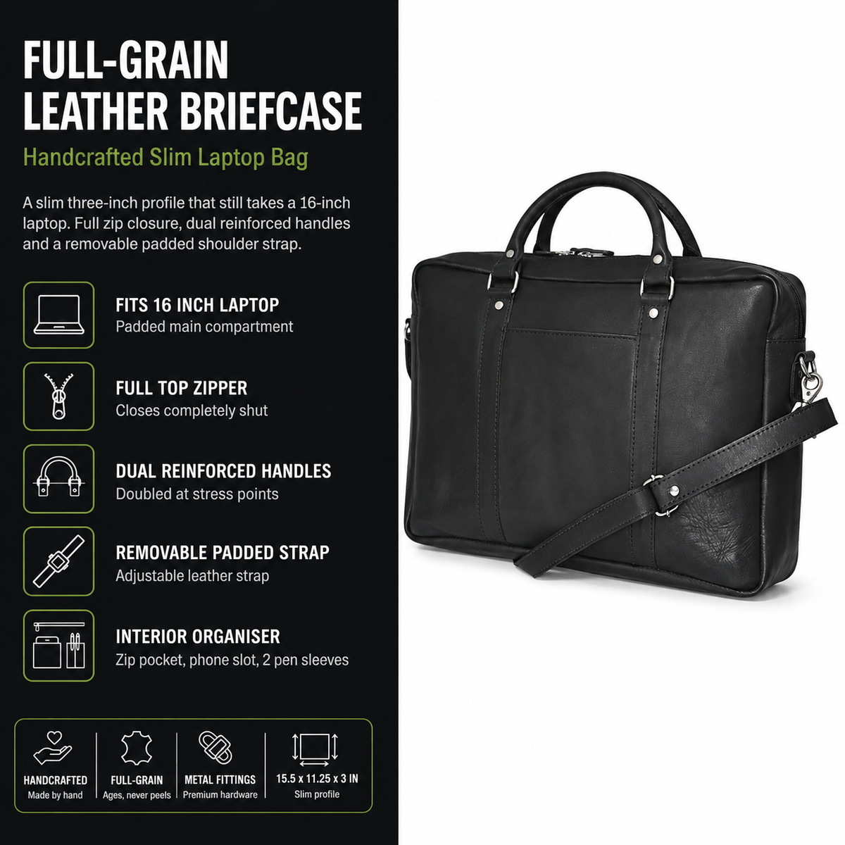 Black Leather Office Bag for Laptop | LE-2287