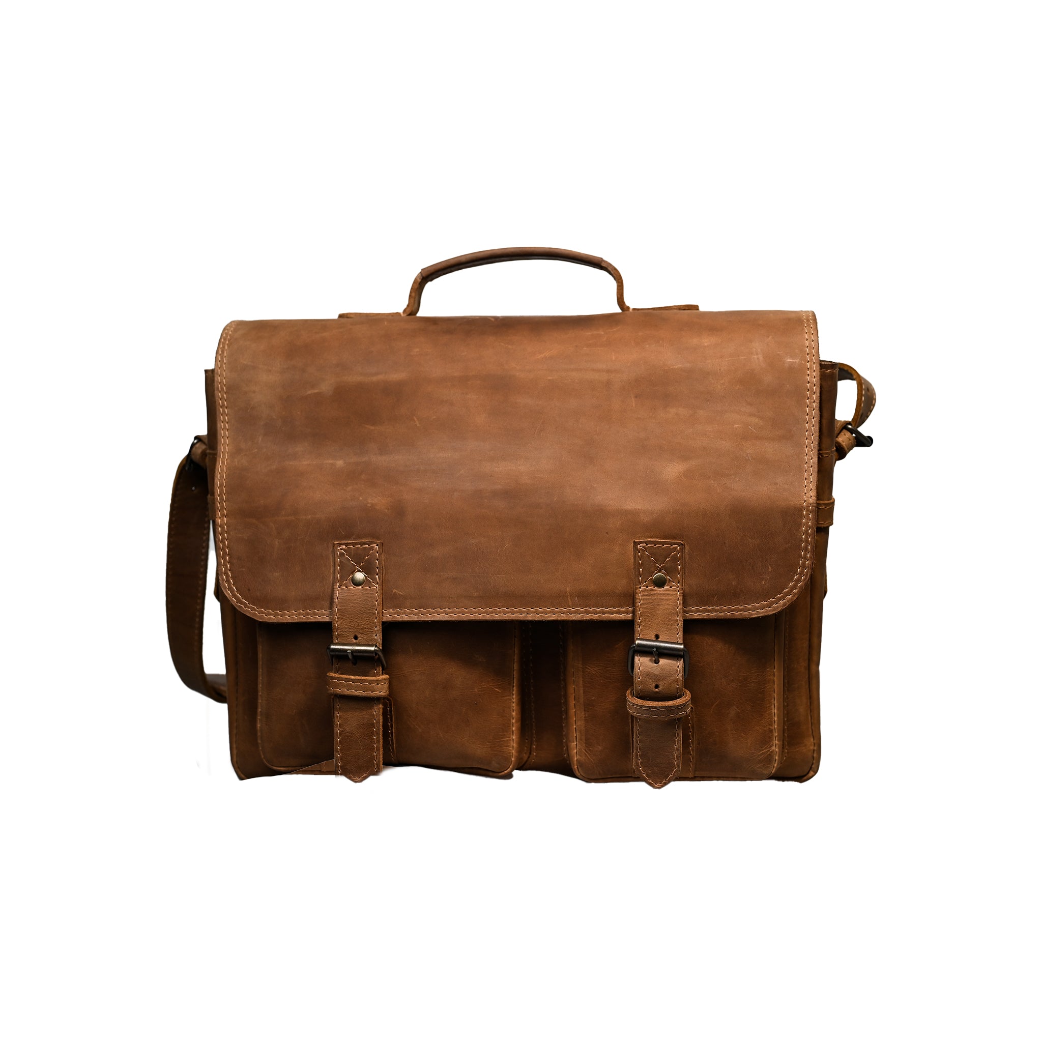 Leather Messenger Bag Briefcase with Front Pockets | LE-3870
