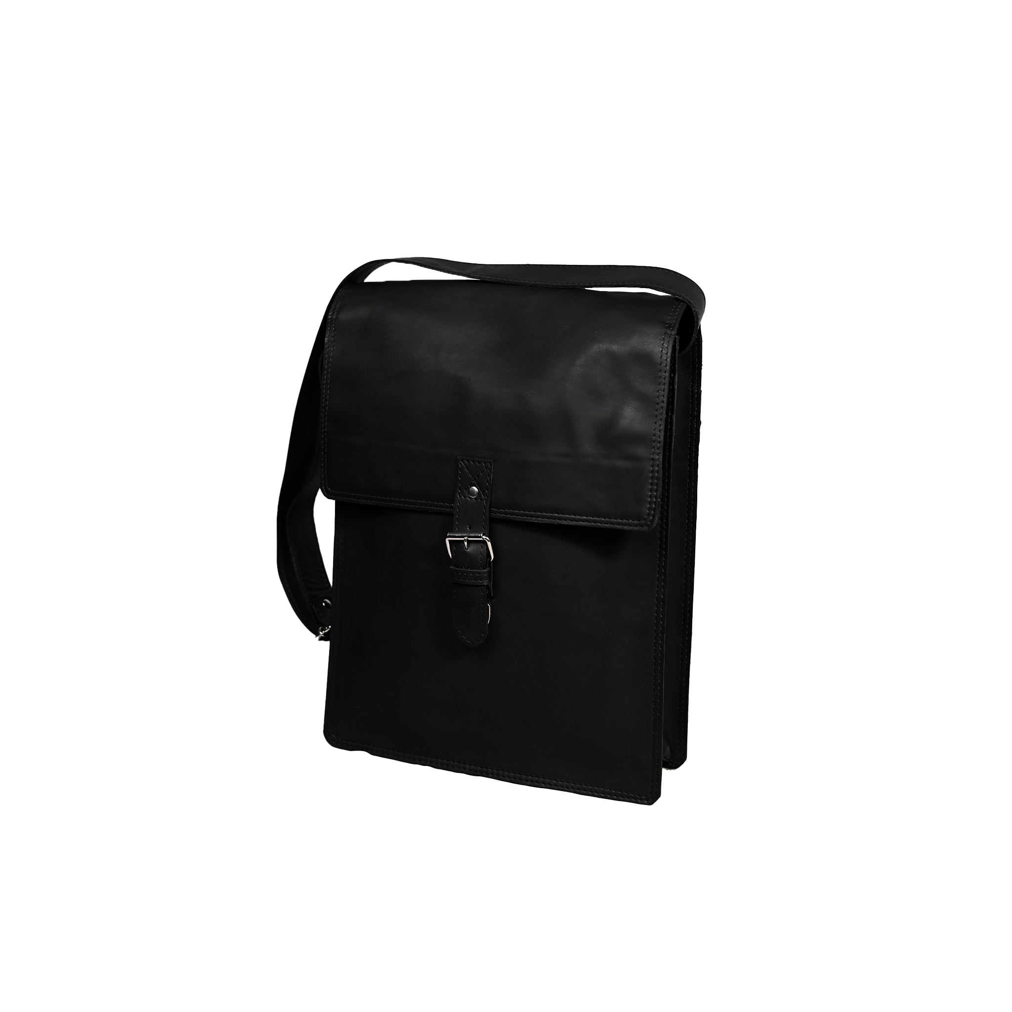 Full-Grain Leather Messenger Bag with Buckle Flap and Strap | LE-3852