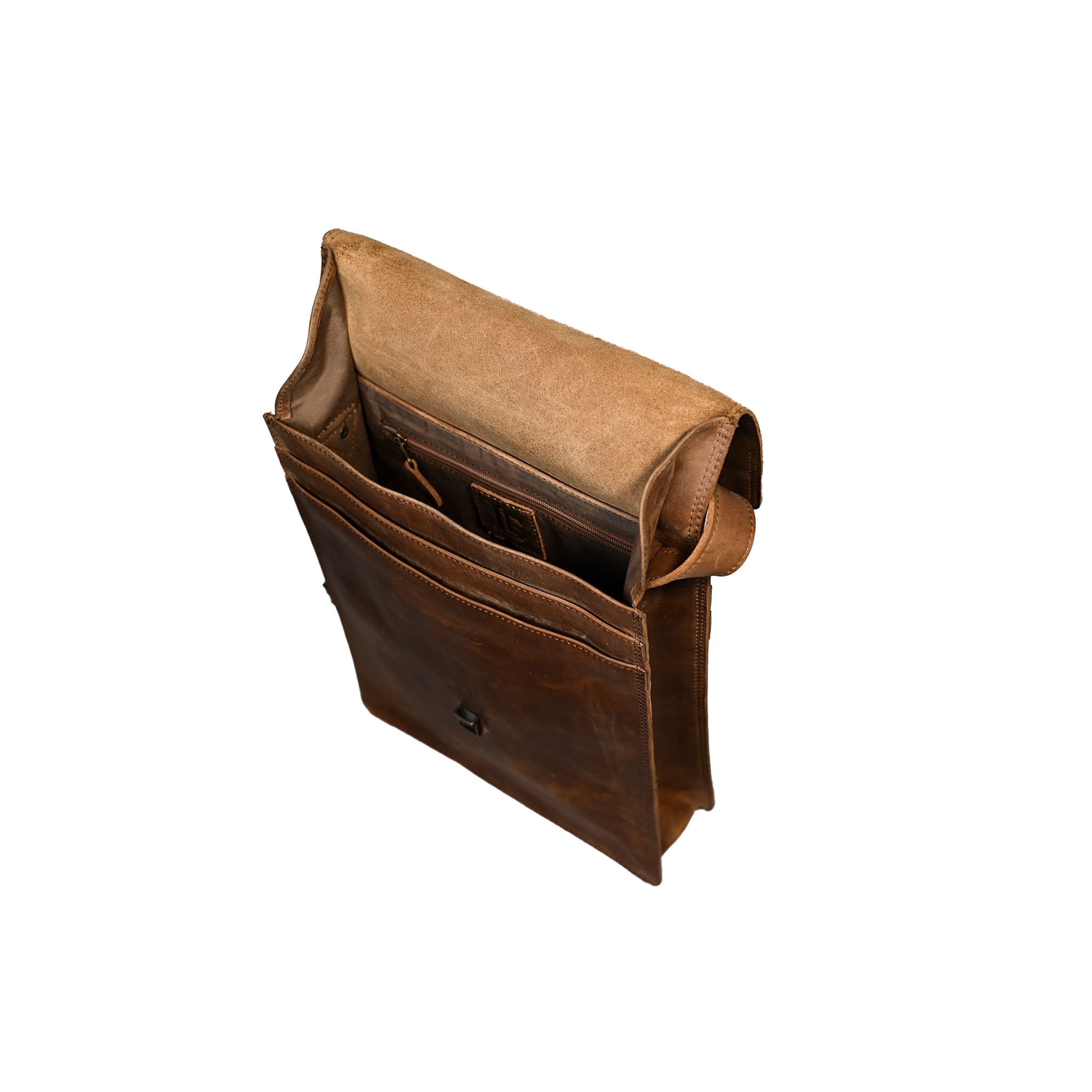 Full-Grain Leather Messenger Bag with Buckle Flap and Strap | LE-3852