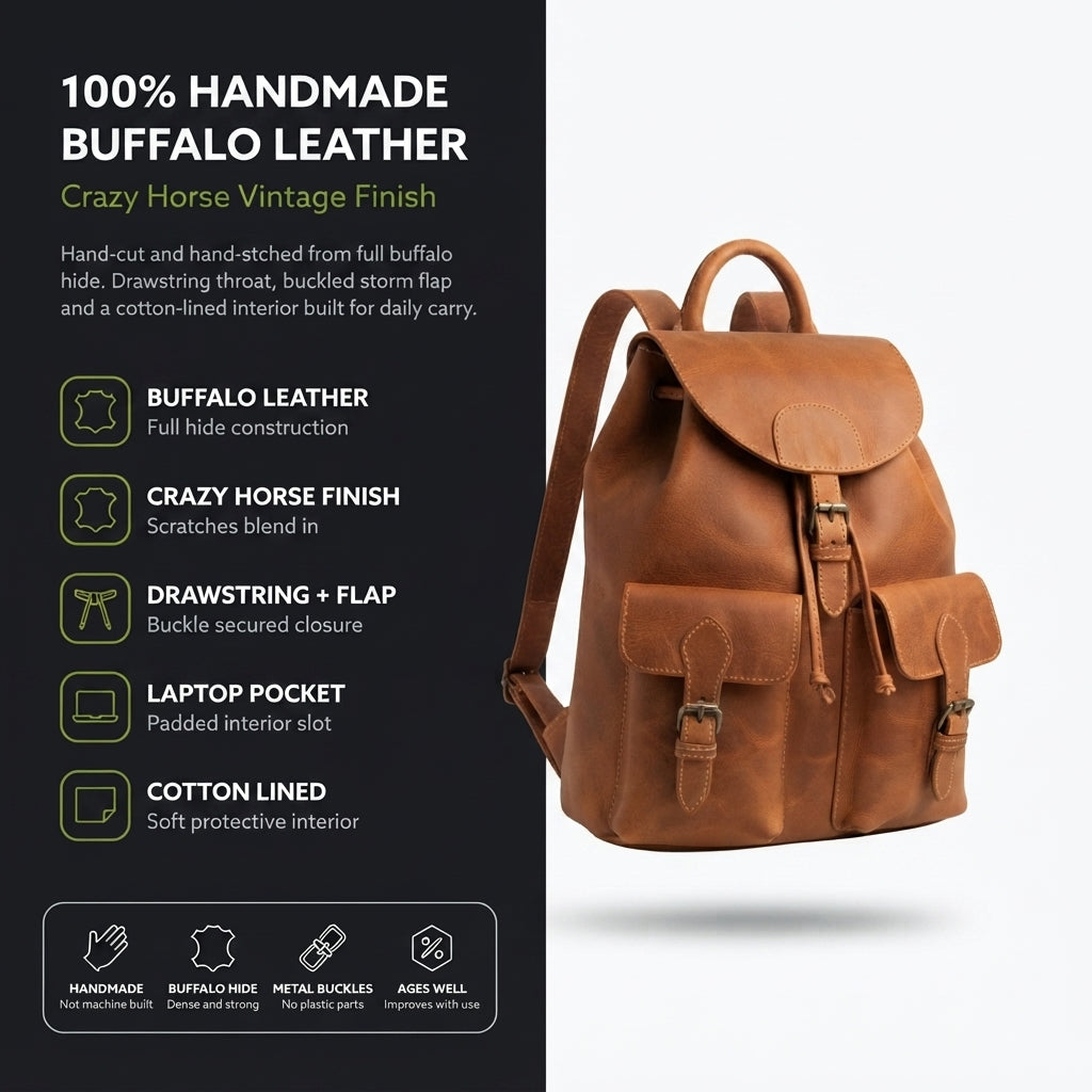 Handmade Buffalo Crazy Horse Leather Backpack| LE-2207
