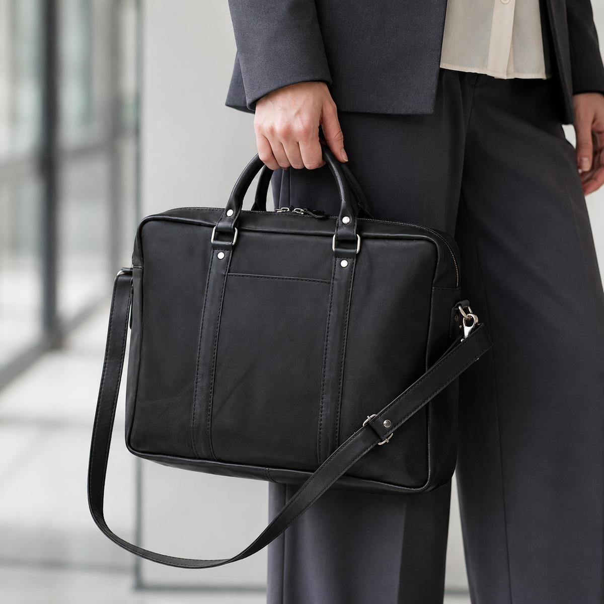 Black Leather Office Bag for Laptop | LE-2287