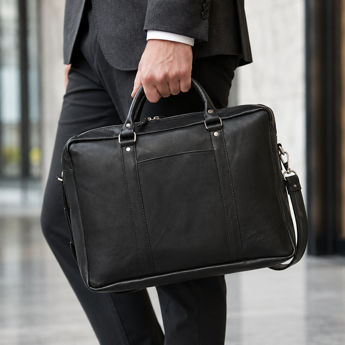 Black Leather Office Bag for Laptop | LE-2287