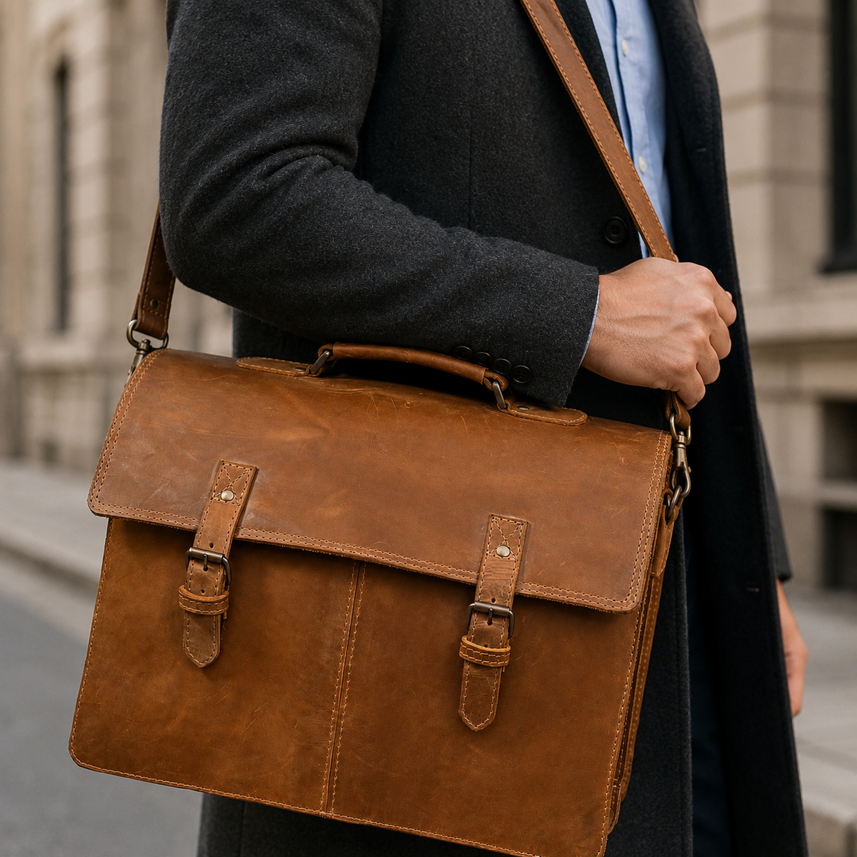 Handmade Cowskin Leather Briefcase & Messenger Bag | LE-9248