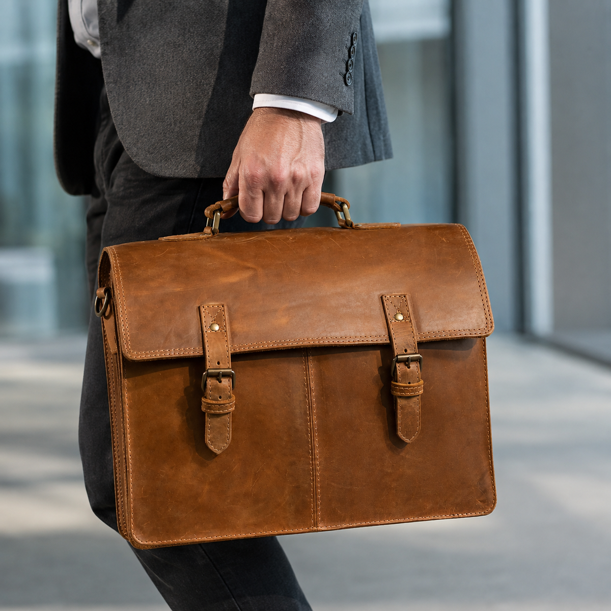 Handmade Cowskin Leather Briefcase & Messenger Bag | LE-9248